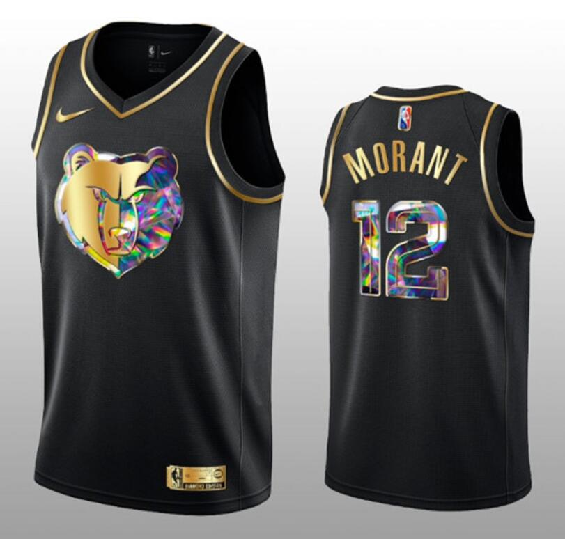 Youth Memphis Grizzlies #12 Ja Morant 2021/22 Black Golden Edition 75th Anniversary Diamond Logo Stitched Basketball Jersey